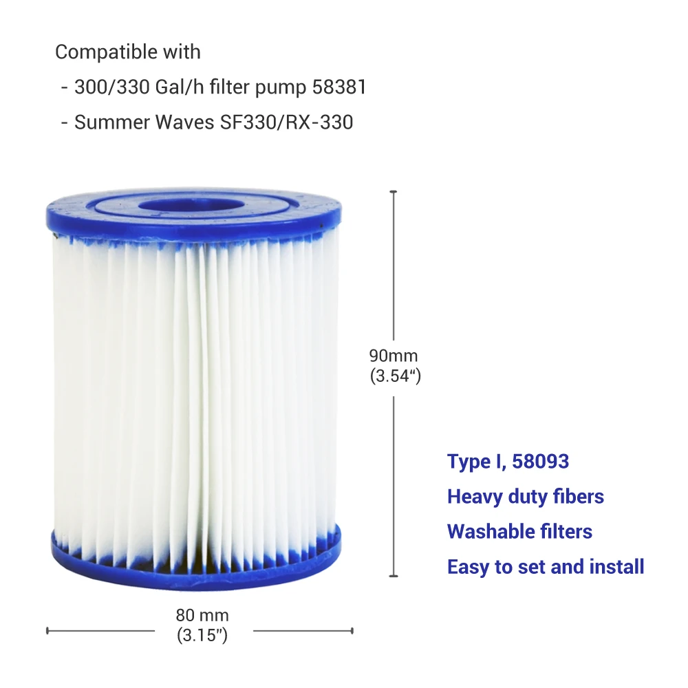 12pcs Pump Pool Filter Cartridge 58093 Type I for bestway 330 Gallon Pool Filter