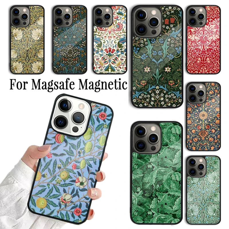 Coque Phone Case For iPhone 16 15 14 13 12 Mini 11 Pro Max Plus Magsafe Magnetic Wireless Charging Cover William Morris