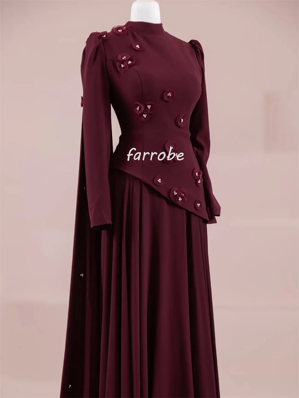 تخصيص الرسمي جيرسي اليدوية زهرة حجر الراين رايات ألف خط عالية الياقة فساتين طويلة فساتين مناسبة مخصصة جودة عالية