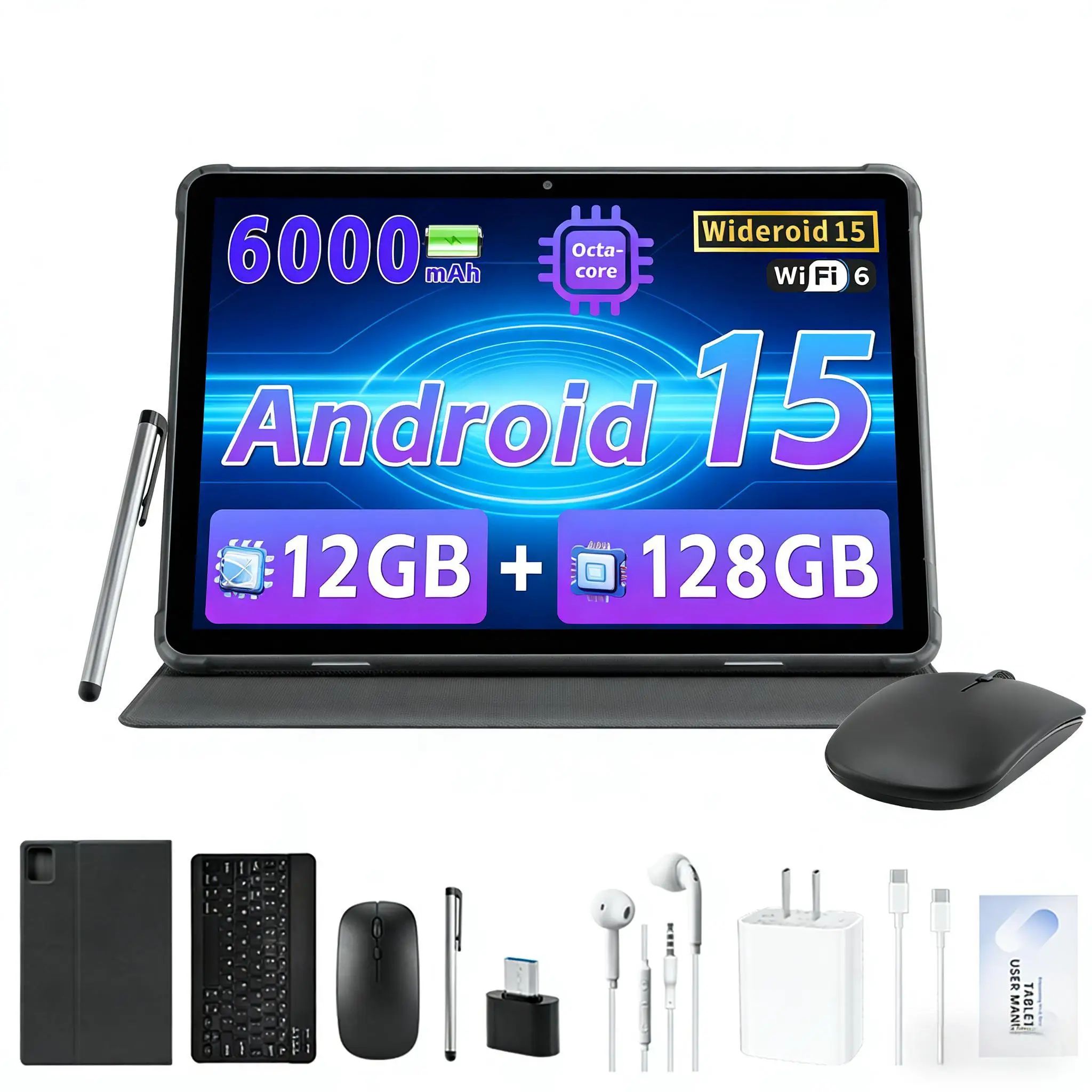 ANRY Y40 Tablet Android 15 10.1 Inch Incell Display 12GB RAM 128GB ROM MediaTek Helio G80 Octa Core 6000mAh Battery WiFi Tablet