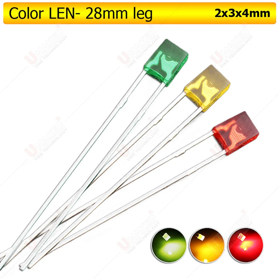 1000pcs 2x3x4 mm Square LED Diode White Red Green Blue Yellow Orange 2x3x4mm Rectangular 2V 3V DIY PCB Lights Emitting Lamp Bulb