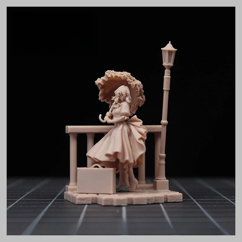 

1/64 1/43 Scale Violet Umbrella Girl Uncolored White Mold 3D Printing Small Dolls for Action Figures Scene Accessories