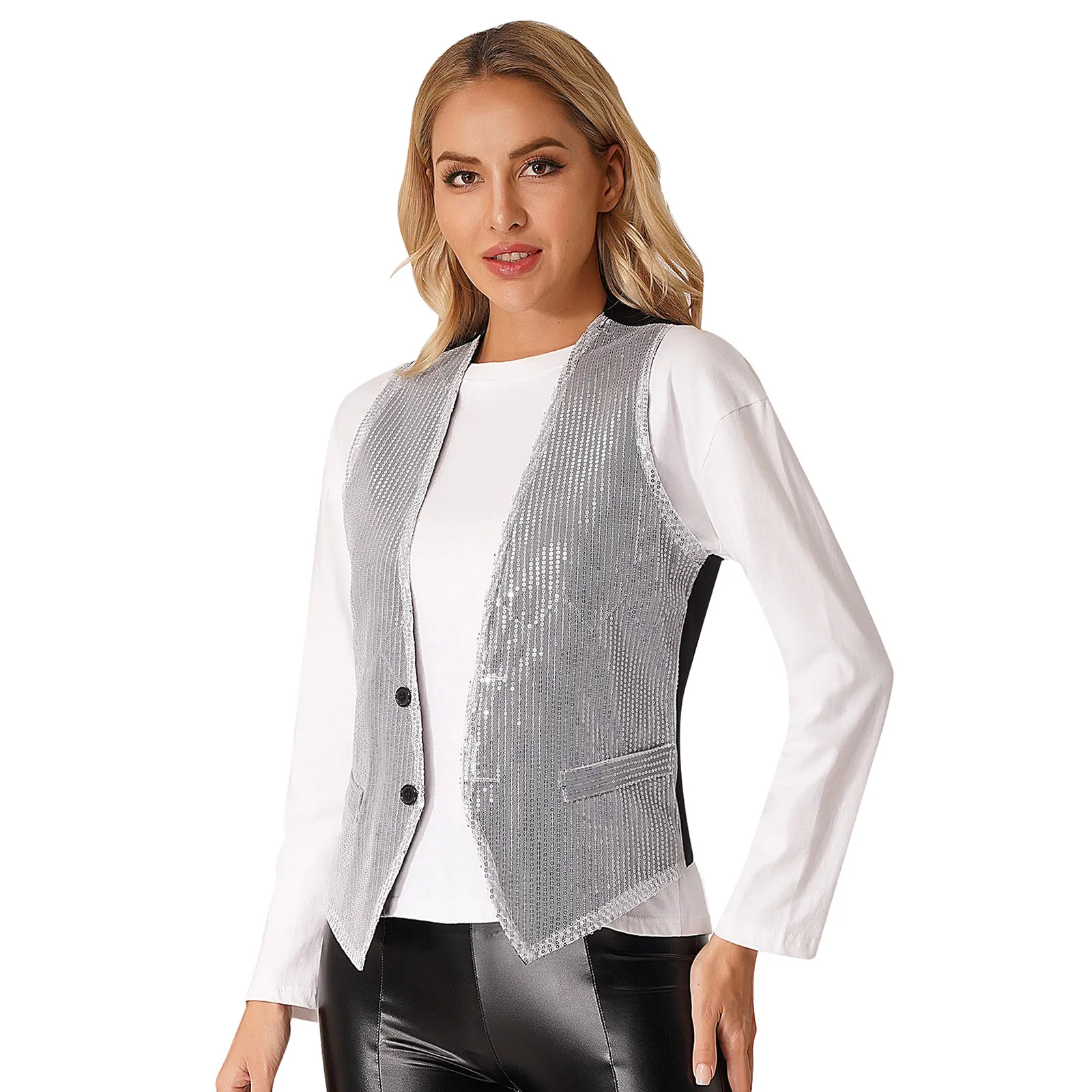 Mode Dames Mouwloze Vesten Glitterachtig Pailletten Vest Muziekfestival Clubkleding Vest Voor Jazz Dance Party Club Kostuums