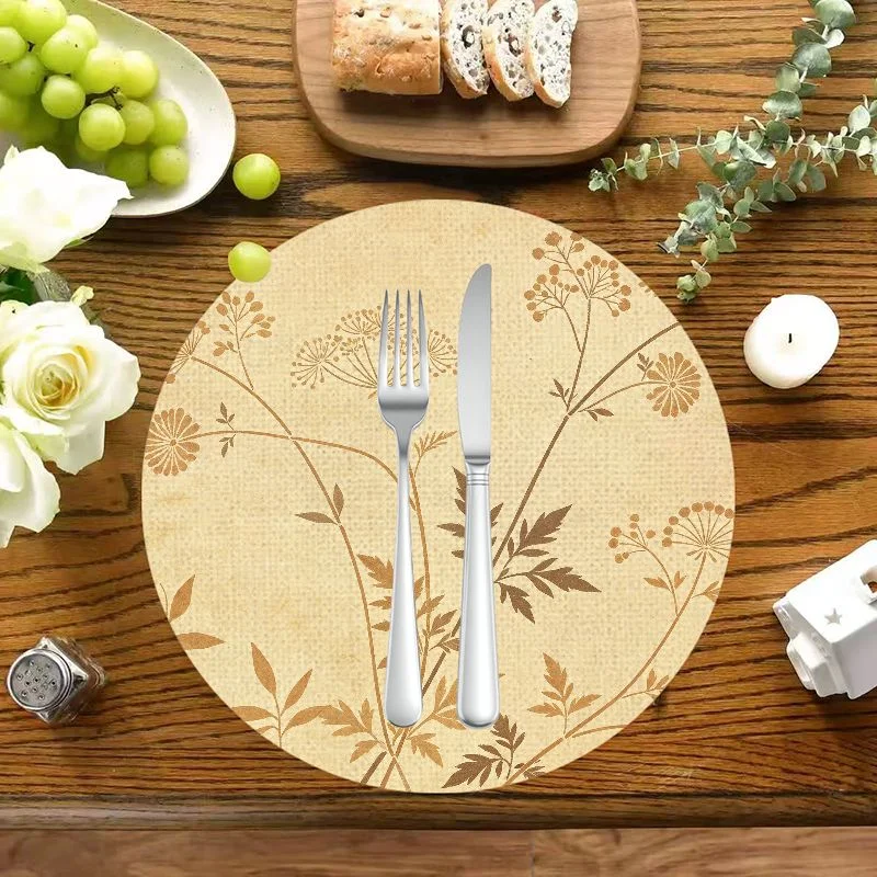 VIKAMA Neutral Cream Retro Branch Leaf Placemat, Stain Resistant Easy Clean Cottage Kitchen Pad