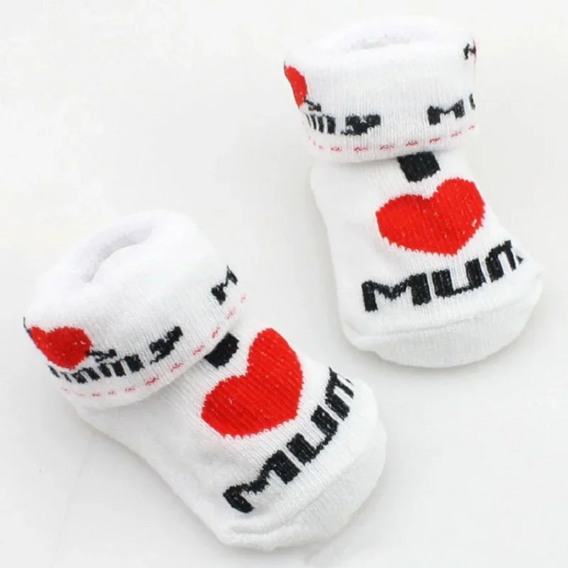 Baby Socks Cotton Mini Cute Girls Boys Love Dad Love Mum Newborn Kids Socks Toddler Baby Floor Bedding Socks 0~6 Months Toddler