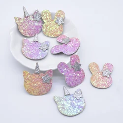 20Pcs Glitter Leather Kawaii Rabbit Cat Patches for Crafts Clothes Decor Appliques DIY Headwear Hair Clips Bow Accessories