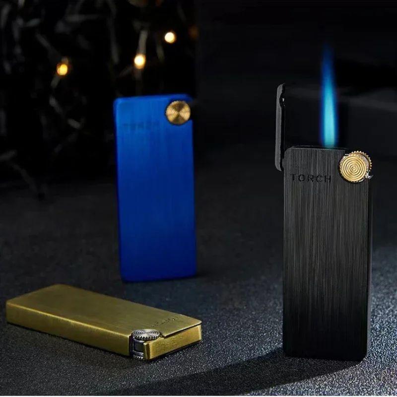 Creative Cigar Blue Flame Butane Lighter Windproof Torch Grinding Wheel Lighter Spray Gun Portable Lighter Outdoor Special