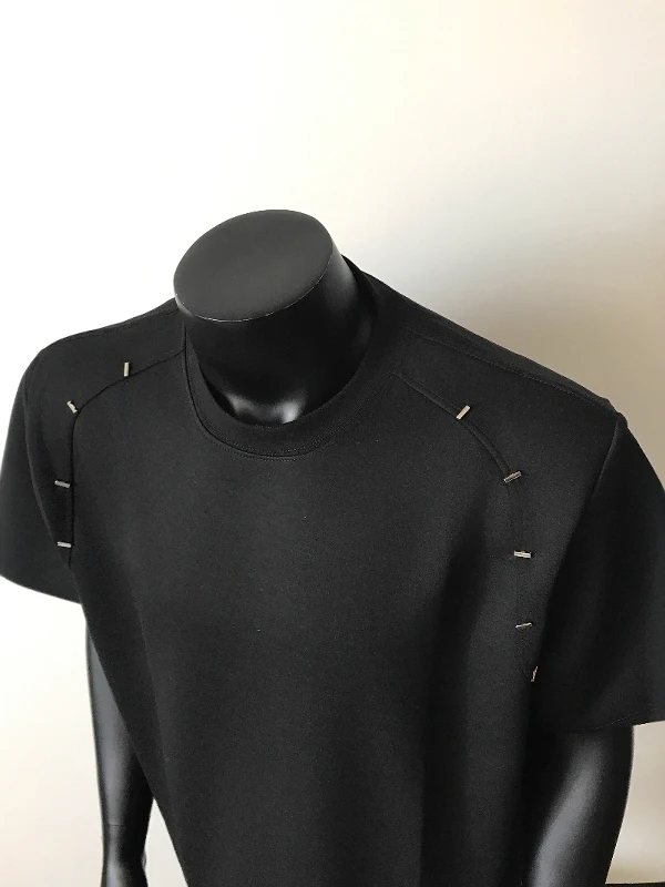 الرجال النساء 2025 الصيف المعادن حبة الكتف خط تصميم منصات الكتف قصيرة الأكمام بسيطة تي شيرتات قطن الرجال الراقية القمم #5