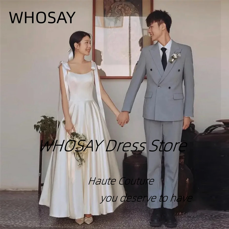 

WHOSAY Korea Women Wear Satin Wedding Dresses Off Shoulder Sexy Backless Bride Party Gowns A Line Summer Special Occasion Dress