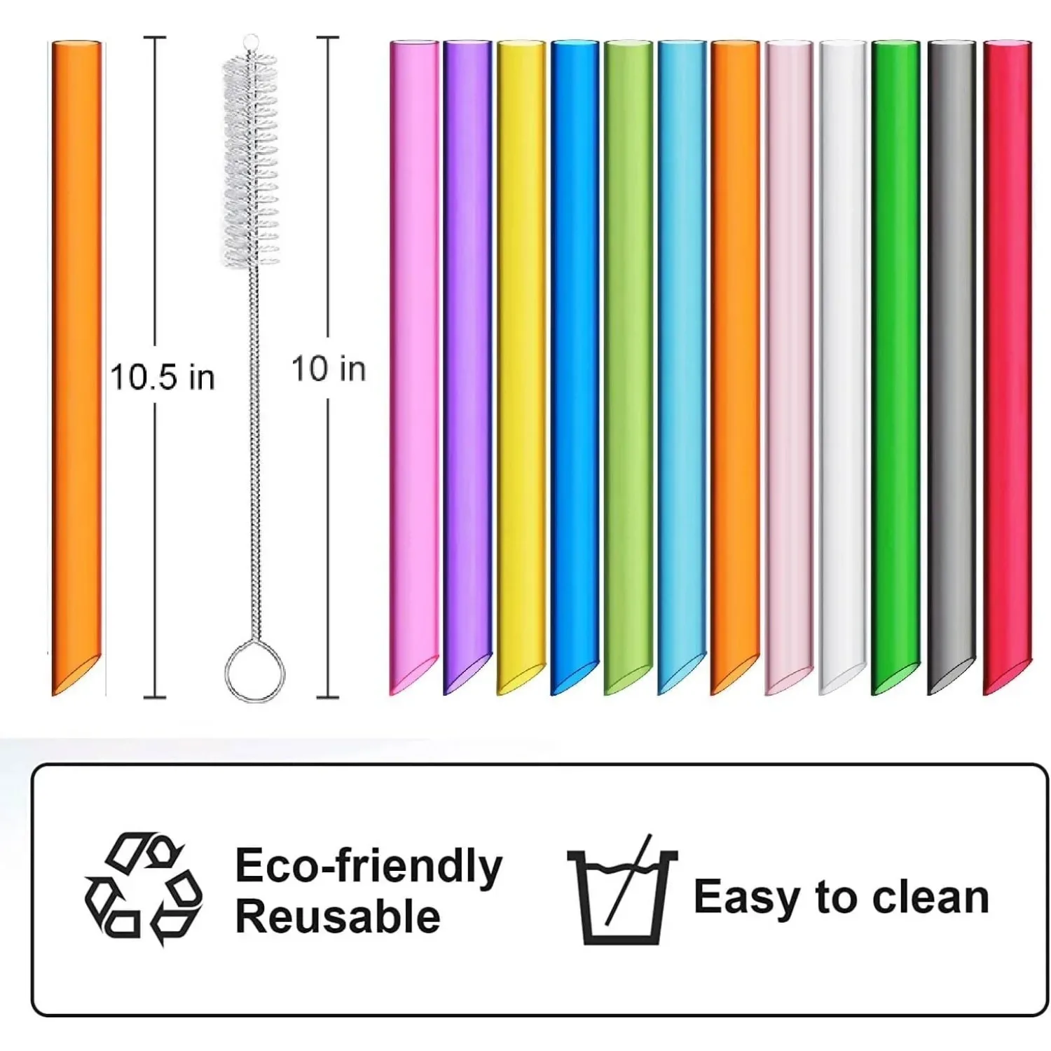 Bubble tea straws, reusable, with 2 cleaning brushes, extra wide colorful reusable juice straws and boba straws, 12 pieces