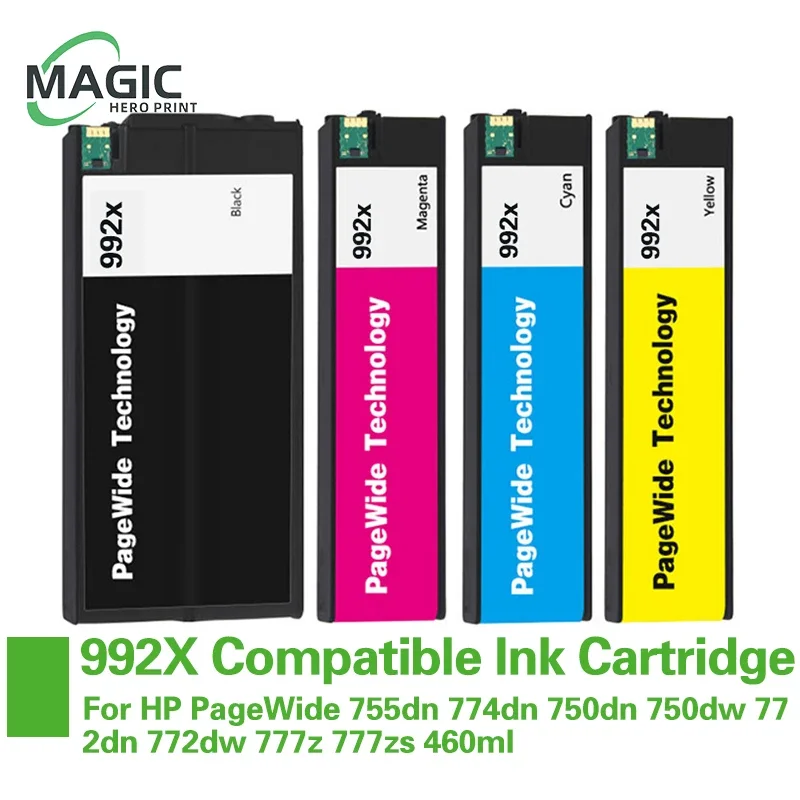 

992 992X Compatible Ink Cartridge With Pigment Ink For HP PageWide 755dn 774dn 750dn 750dw 772dn 772dw 777z 777zs BK 460ml