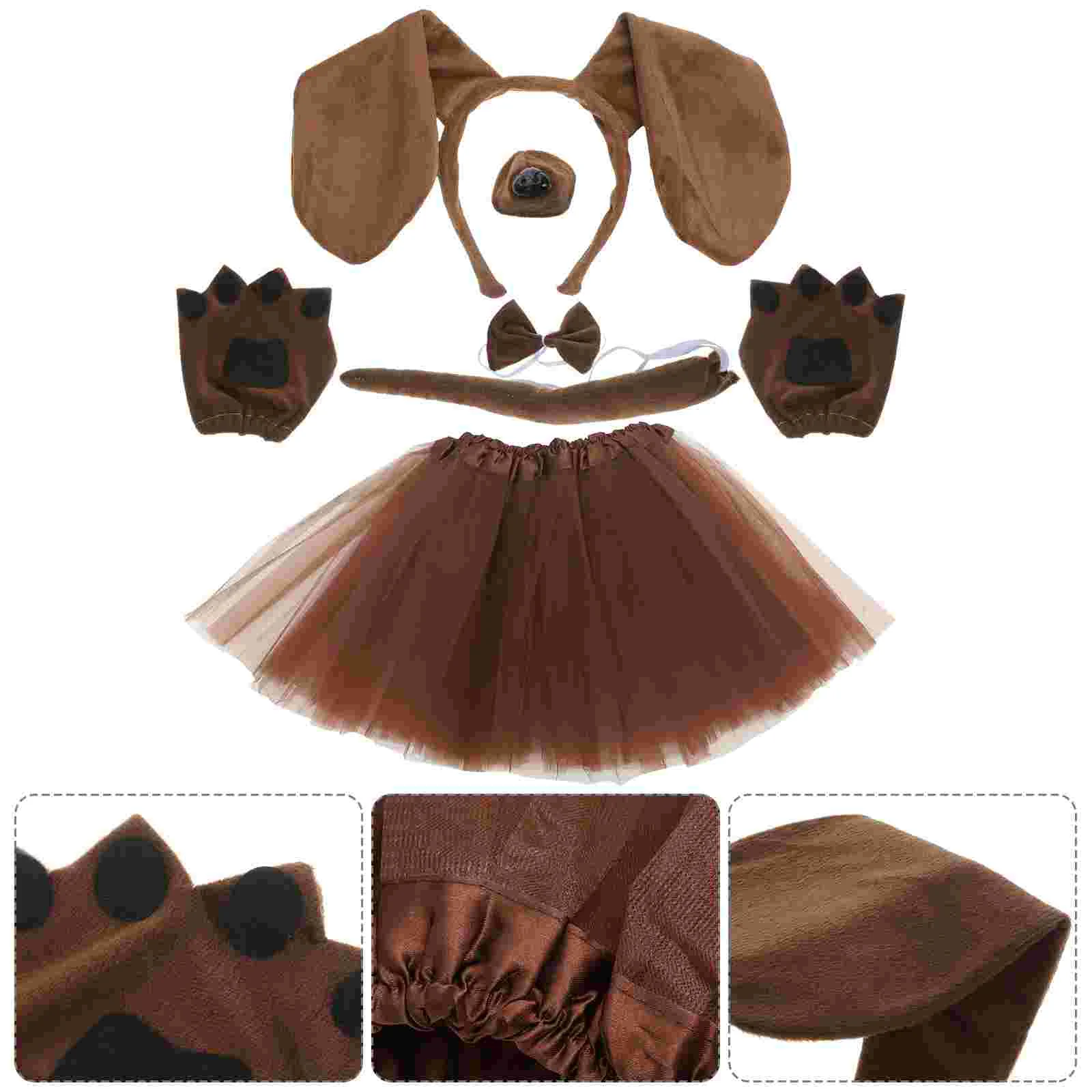 

Dog Coffee Set Ear Headband with Tutu Skirt Puppy Aldult Bowtie Fabric Dress-up Child Halloween Costumes