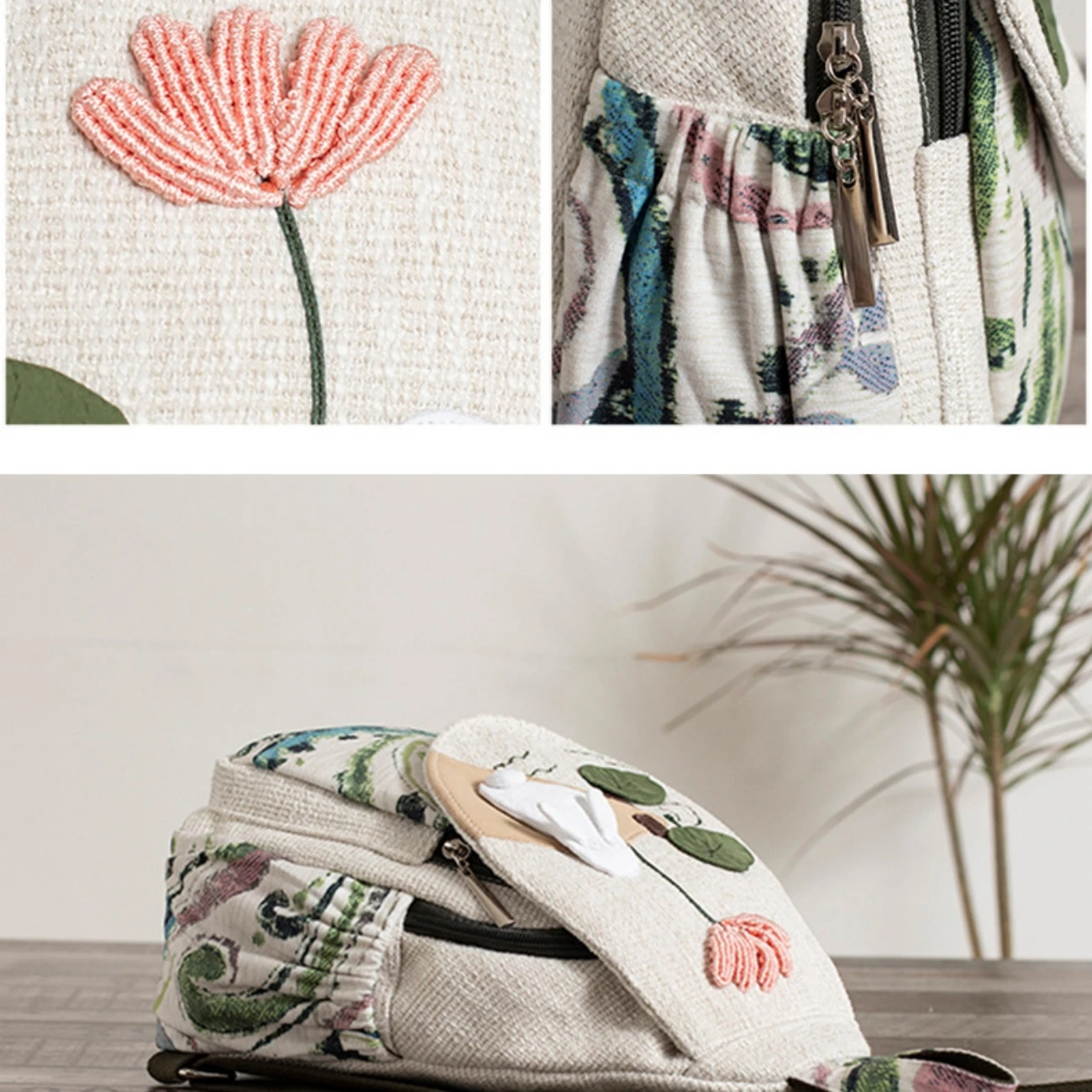 Mochila pequeña fresca de tela Original, bolsa de lona informal versátil con múltiples compartimentos, ligera
