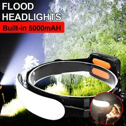 100W Ultra Wide Angle COB Headlamp LED Portable Headlight with Built-in 5000Mah Battery Flashlight USB Rechargeable Head Torch