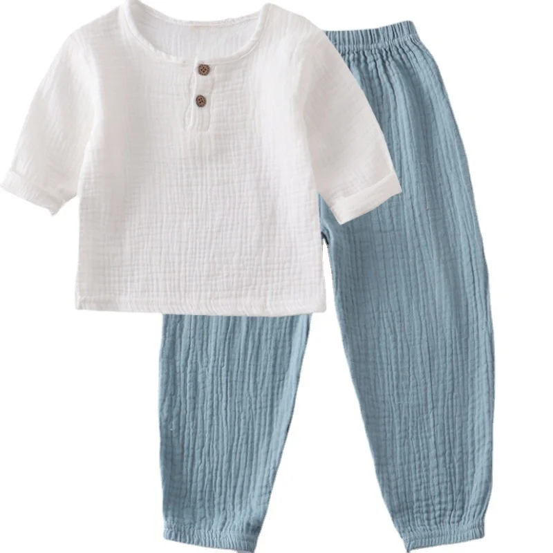 Baby Boys Girls Set Clothes Long Sleeves Homewear  Muslin Cotton Pajama Outfit Kids Suit Shirt Tops+Pants 2PC 0-7Years