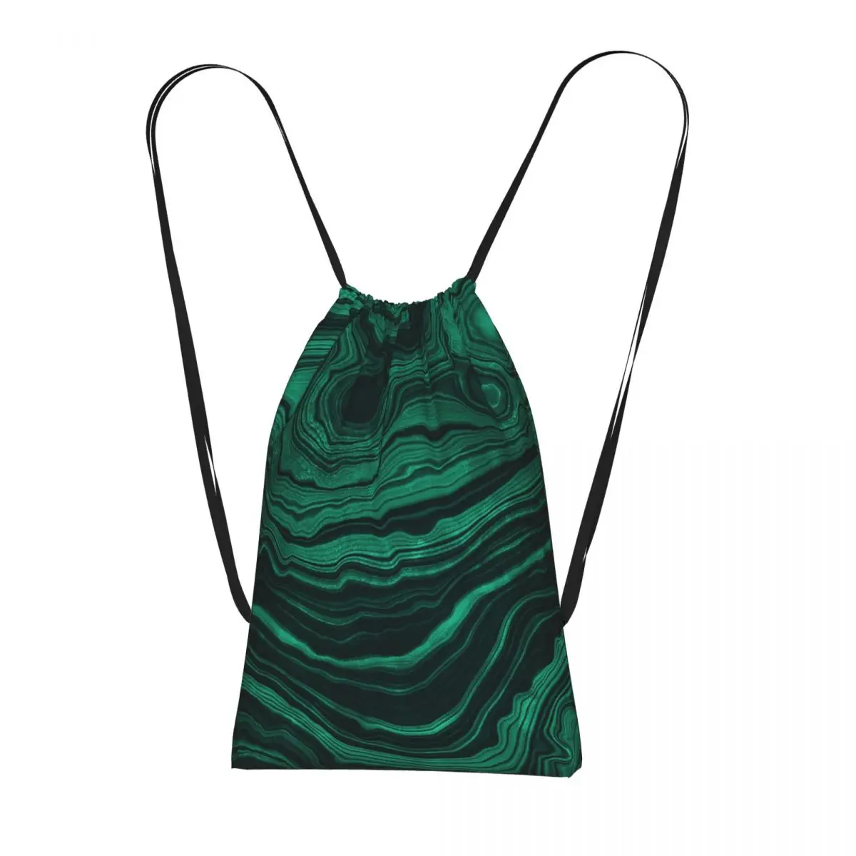 Faux Malachite Green Marble With Light Veins Drawstring Backpack hiking cycling Bag Lightweight Foldable Storage Drawstring Bag
