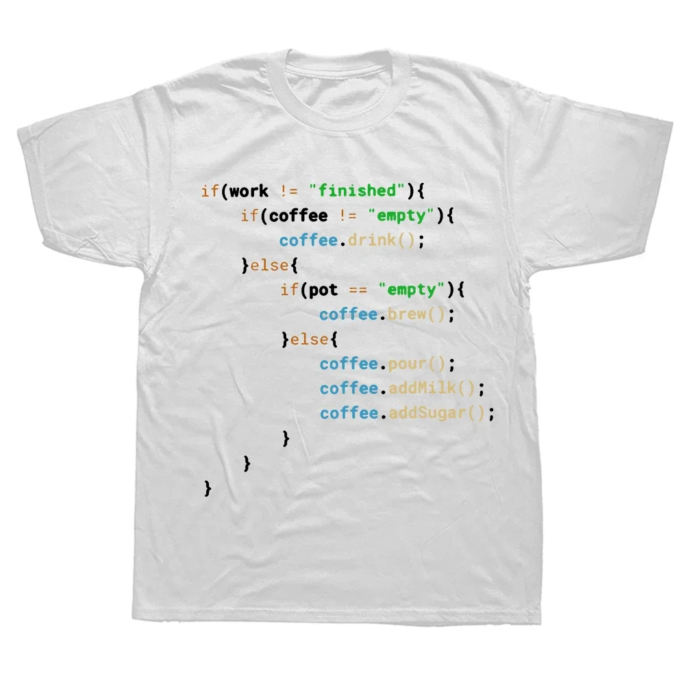 Funny Java Programmer Coffee Coding T-Shirt Coffee Lovers Geek Nerd Gift Tee Tops Summer 100% Cotton Casual EU Size T Shirts