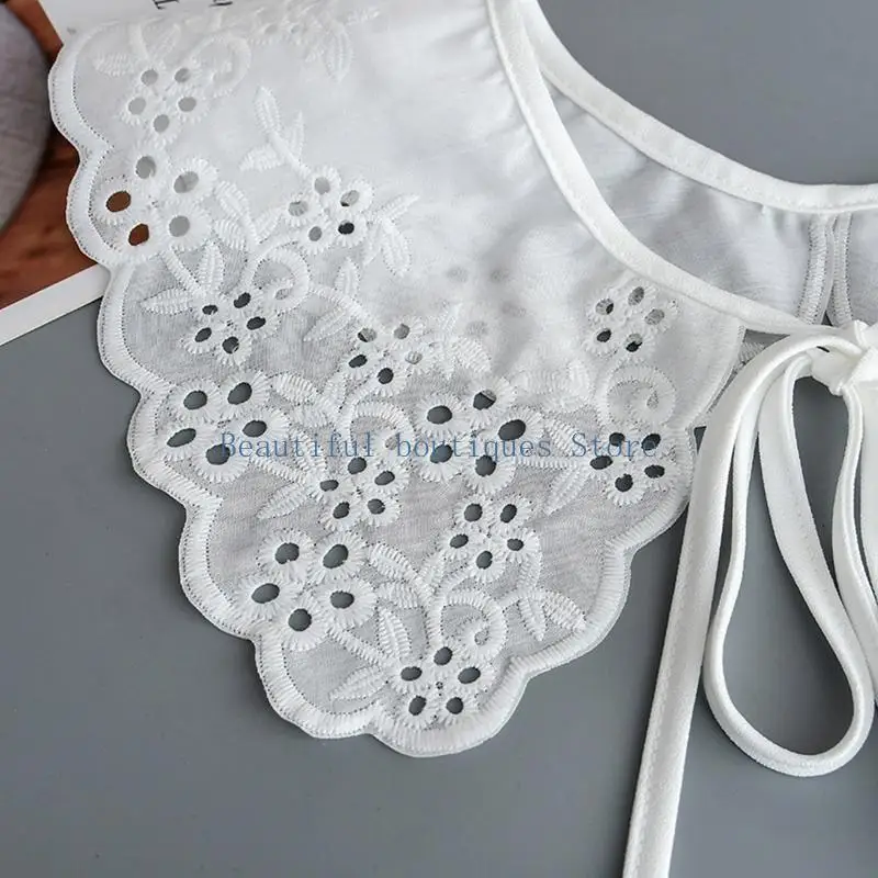 

U4LF Women Sweet Girls Multifunctional Sunscreen Faux Collar Shawl Hollow Out Embroidery Little Floral Scarf Scalloped Trim Mini