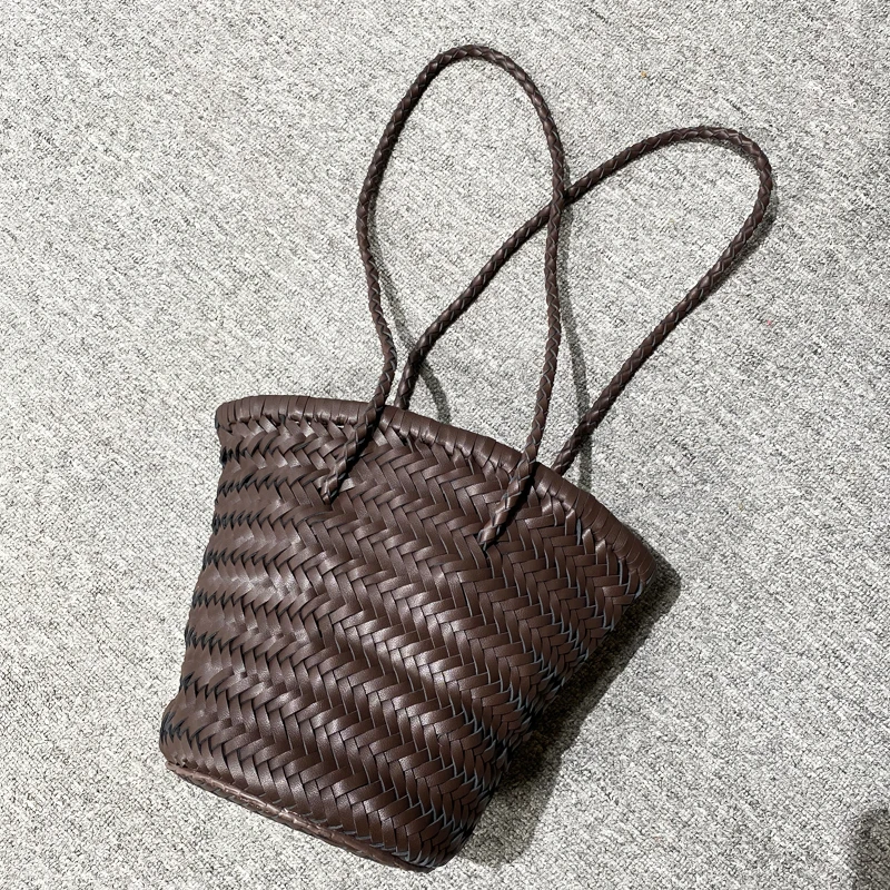 Handwoven Bucket Bags For Women Luxury Designer Handbags Purses 2024 New In PU Vintage Braid With inner Pocket Underarm Shoulder