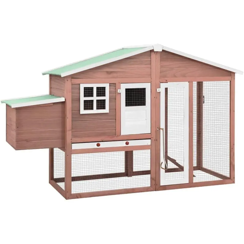 

Outdoor Indoor Rabbit Hutch, Medium Animal Cage, Chicken Coop with Nest Box, Mocha and White Solid Wood