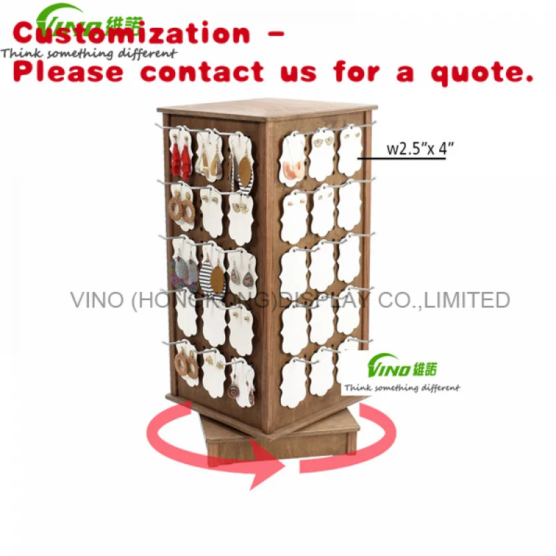 custom.Wooden Jewelry Display with Hooks, Wooden Card Racks - Spinner Display Stand, Pegboard Rotating Earrings Display