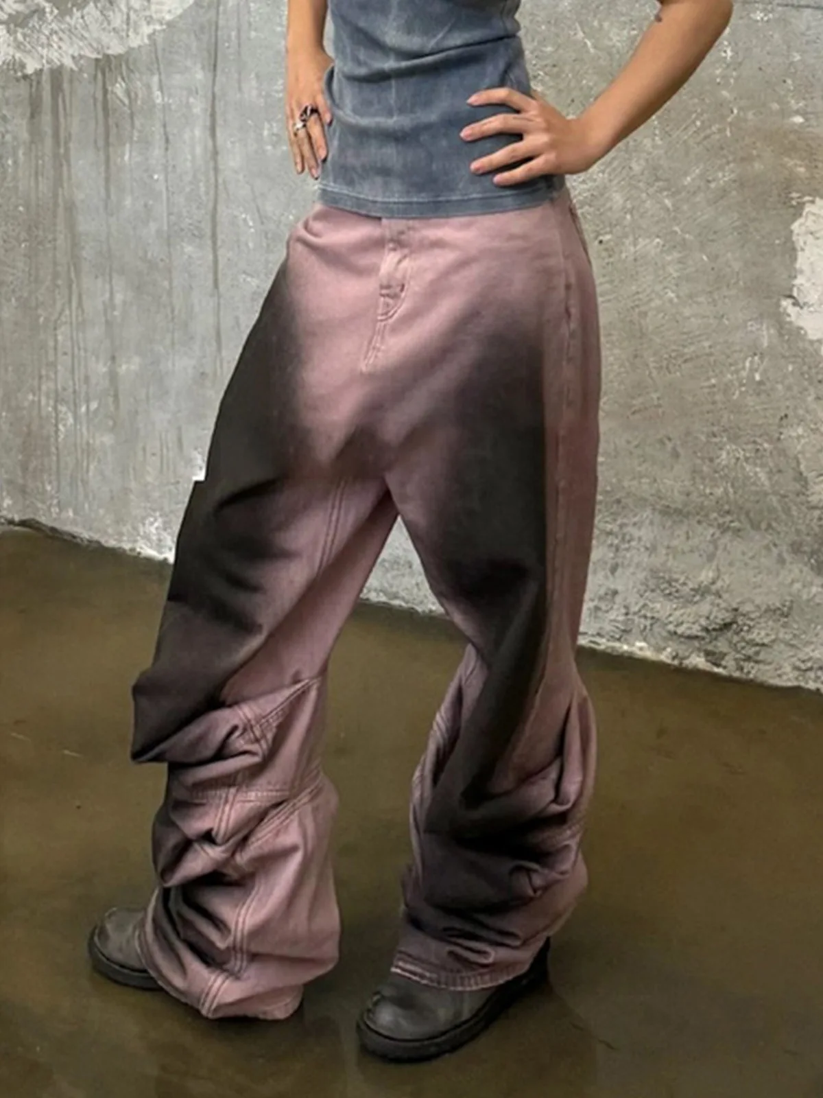 MIJKO واسعة الساق القذرة ثنيات رسمت السراويل البضائع للرجال النساء غسلها فضفاض الجينز فضفاض عادية سراويل جينز ZJ036