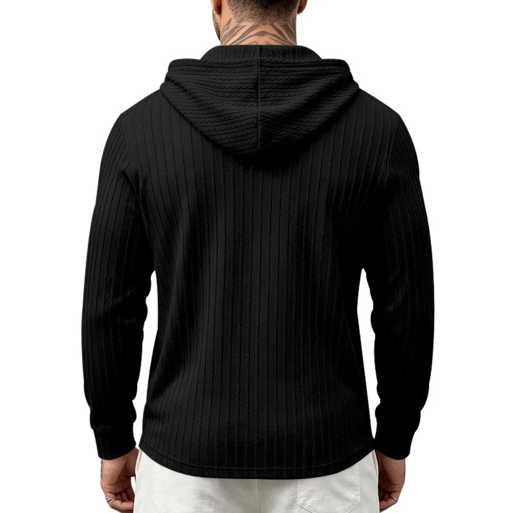 Men's Polyester Hooded Sweatshirt with Solid Color Jacquard Design Half Placket Closure and Regular Length for Warm Days