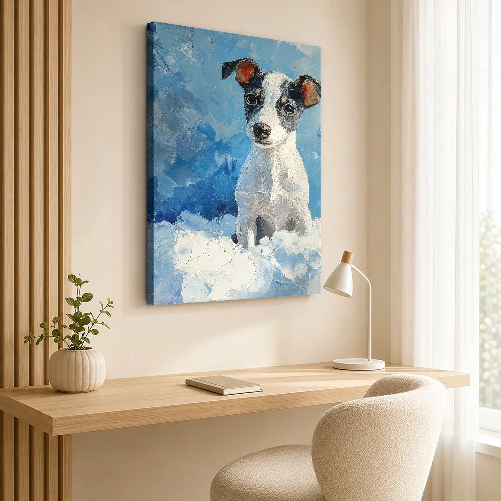 Italian Greyhound In Snow Framed Canvas Print Personalized Photo Detailed Painterly Composition Wall Art For Pet Grooming Studio