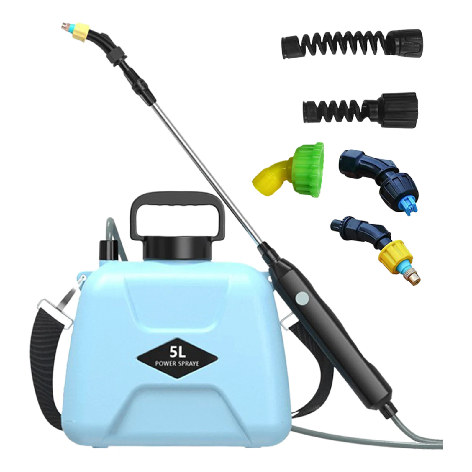 5L Battery Powered Sprayer with 3 Mist Nozzles Rechargeable Retractable Wand Garden Sprayer with Shoulder Strap for Lawn Garden
