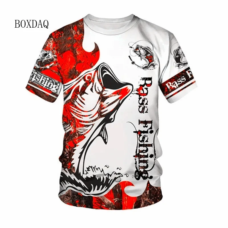 Men\'s Fishing T-shirts Summer Short Sleeve 3d Fish Print Street Hip Hop Big Size Man Tees Loose Casual O-Neck Tops Plus Size 6XL