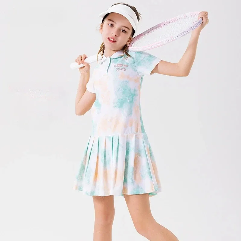 فستان تنس سريع الجفاف للأطفال فستان رياضي رائع على الجليد للفتيات بعمر 4-18 سنة بأكمام قصيرة مطوي فستان لعب الجولف