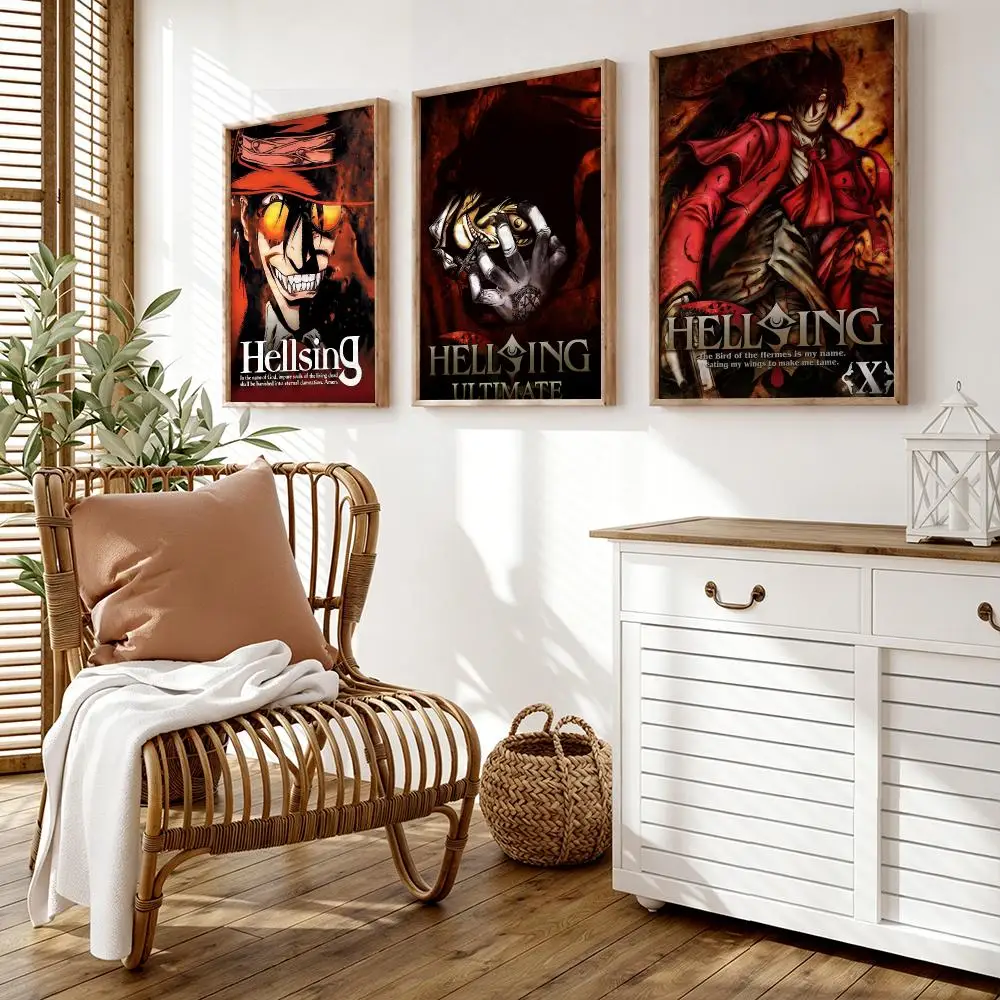 Anime H-Hellsing Ultimate Poster Wall Stickers HD Painting Self Adhesive Art Decals for Bedroom Living Room Home Decor