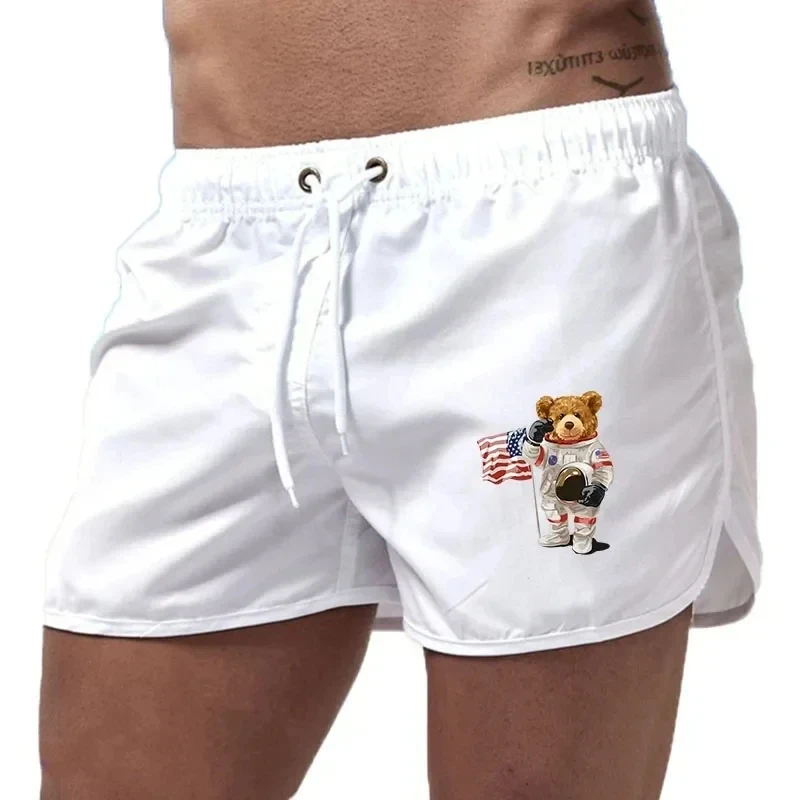 Summer Speedos For Men Sports Bear Astronaut Pull Rope Breathable Three-quarter Shorts Surf And Beach