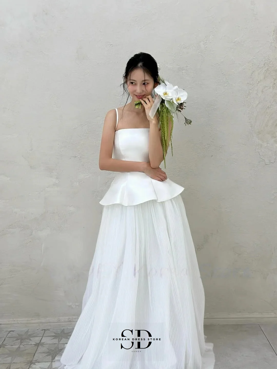 Sondr 2025 새로운 스파게티 스트랩 한국 웨딩 드레스 맞춤형 a 라인 새틴과 얇은 명주 그물 신부 셀프 웨딩 드레스 사진 촬영