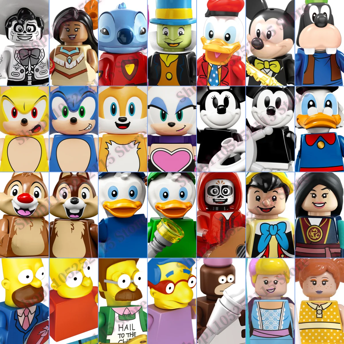 

Disney movies building blocks Toy Minnie Mickey Coco Miguel Riveras Simpson Donald Duck Kids MINI Brick toys collectible blocks