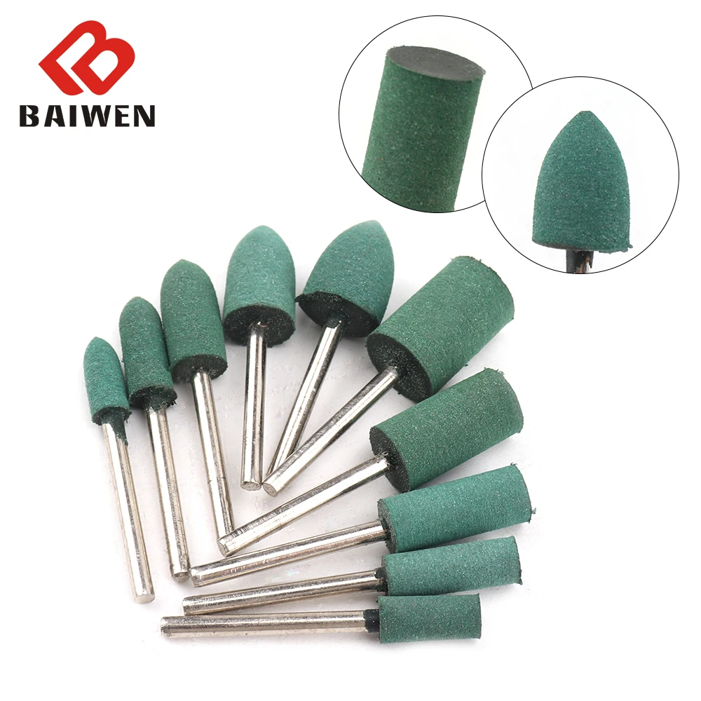 10Pcs Rubber Gemonteerd Punt Slijpen Hoofd Voor Schimmel Afwerking Polish Stiftslijper Rotary Polijsten Gereedschap Power Tools