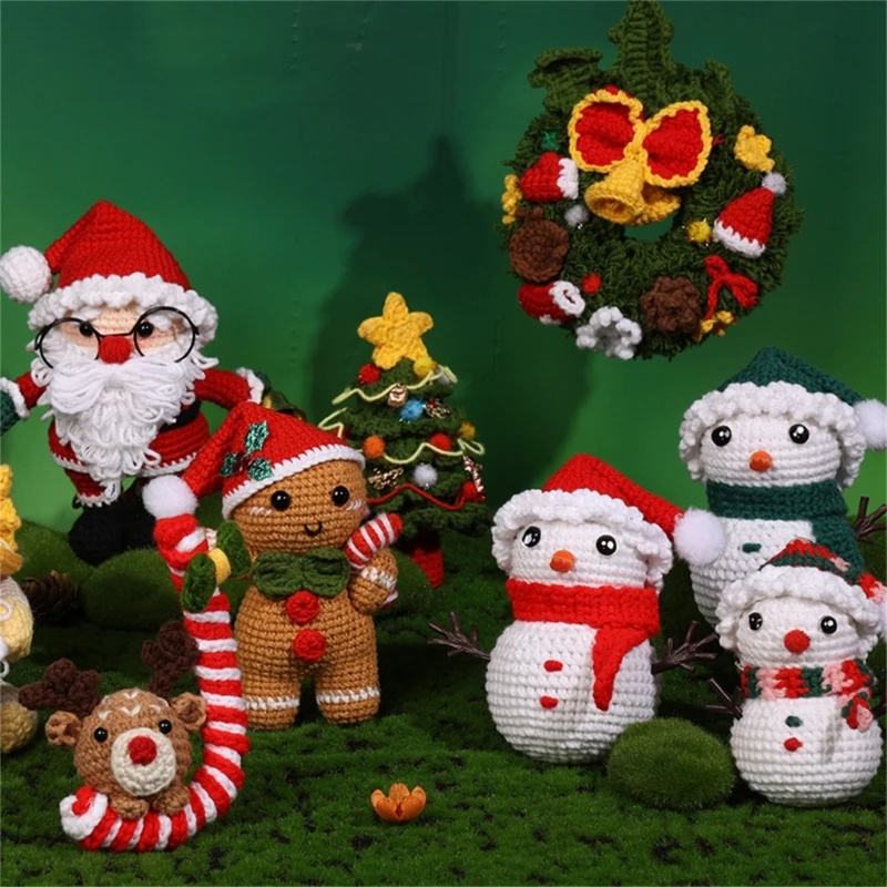 Kits ganchillo navideño para principiantes, iniciador ganchillo DIY con hilo, gancho ganchillo, aguja, marcador