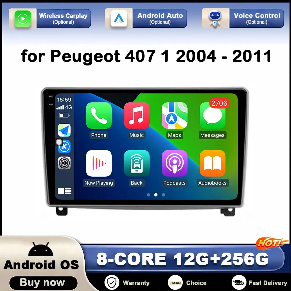 

9 " for Peugeot 407 1 2004 - 2011 Car Multimedia Player GPS Navigation Head Unit Android Auto 2.5D Touch Screen WiFi DSP Stereo