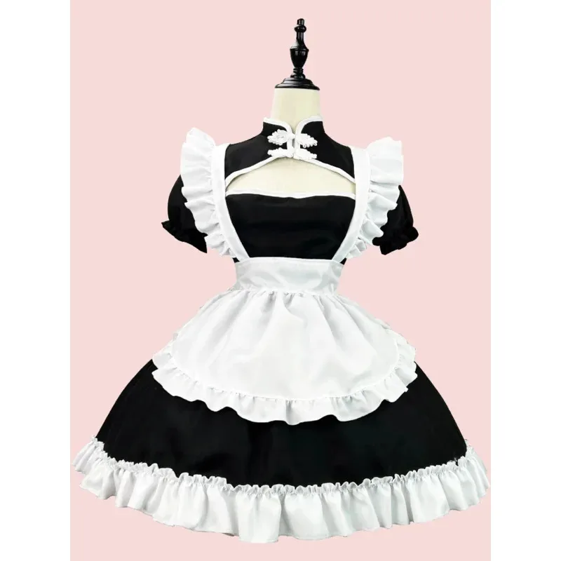 Chinês chongsam anime cosplay traje de empregada plus size lolita princesa halloween preto branco japonês escola menina kawaii c gfb;4.