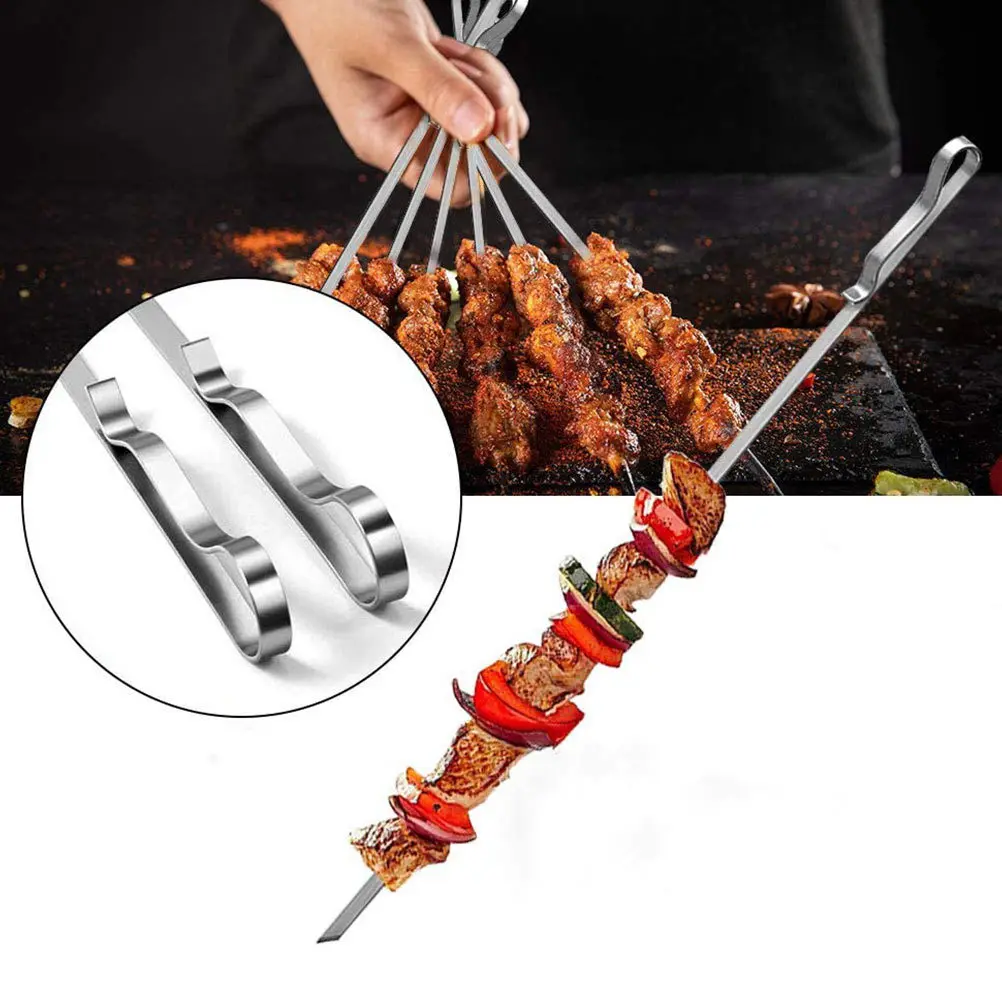 

6Pcs Pen Clip Stainless Steel Bbq Skewers Reusable Barbecue Sticks for Outdoor Grilling Picnic Food Grade Bbq Skewers