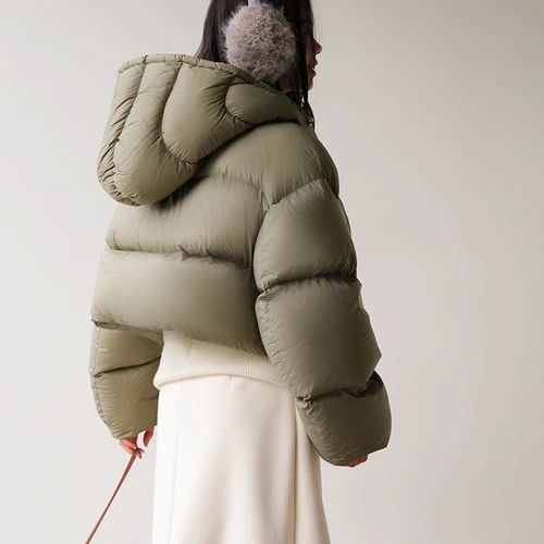 여성용 다운 재킷 여성용 패딩 짧은 90% 화이트 거위털 후드 겨울 다운 재킷 패딩 코트 다운 재킷 패딩 코트 짧은  Best5