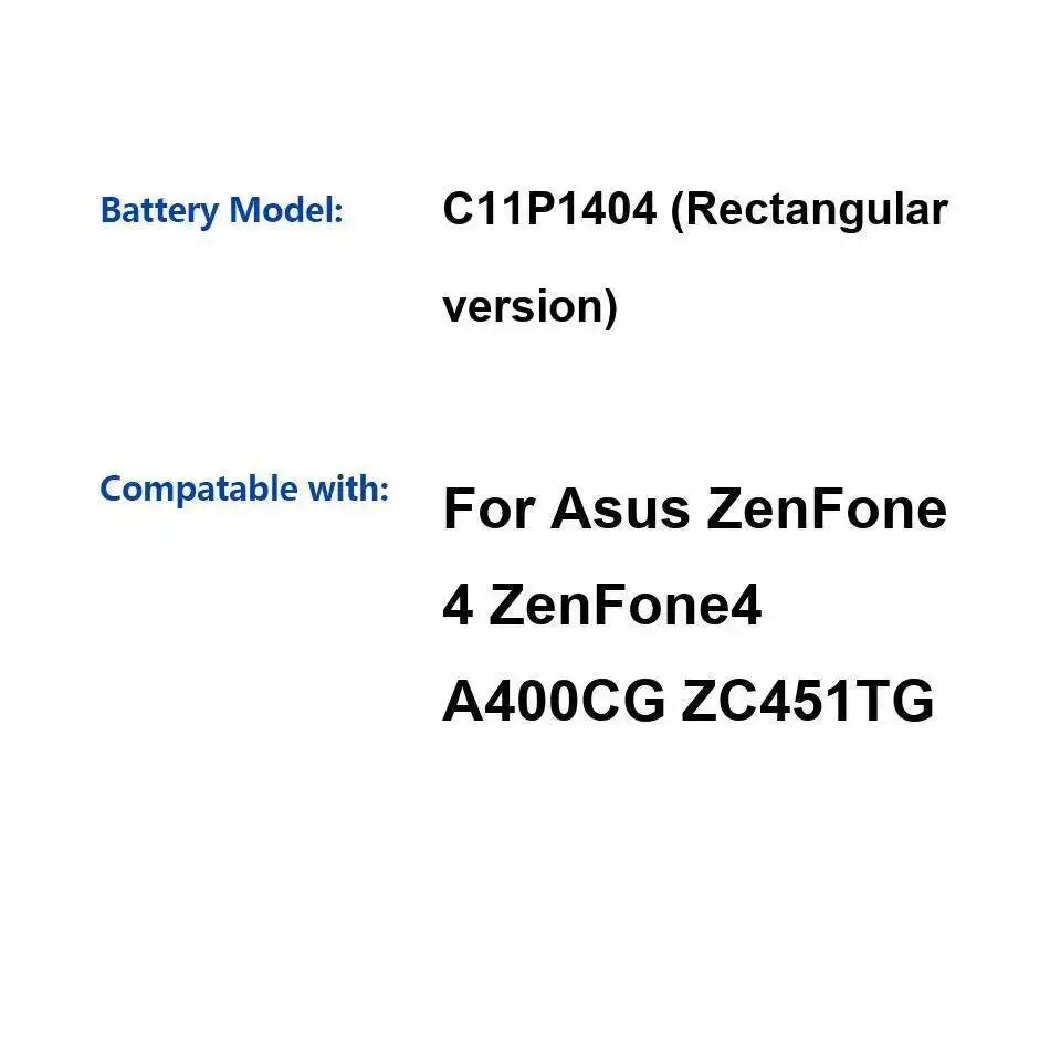 

Высокопроизводительная прямоугольная версия 1600 мАч C11P1404 для Asus Zenfone 4 Zenfone4 A400CG ZC451TG, аккумулятор для мобильного телефона