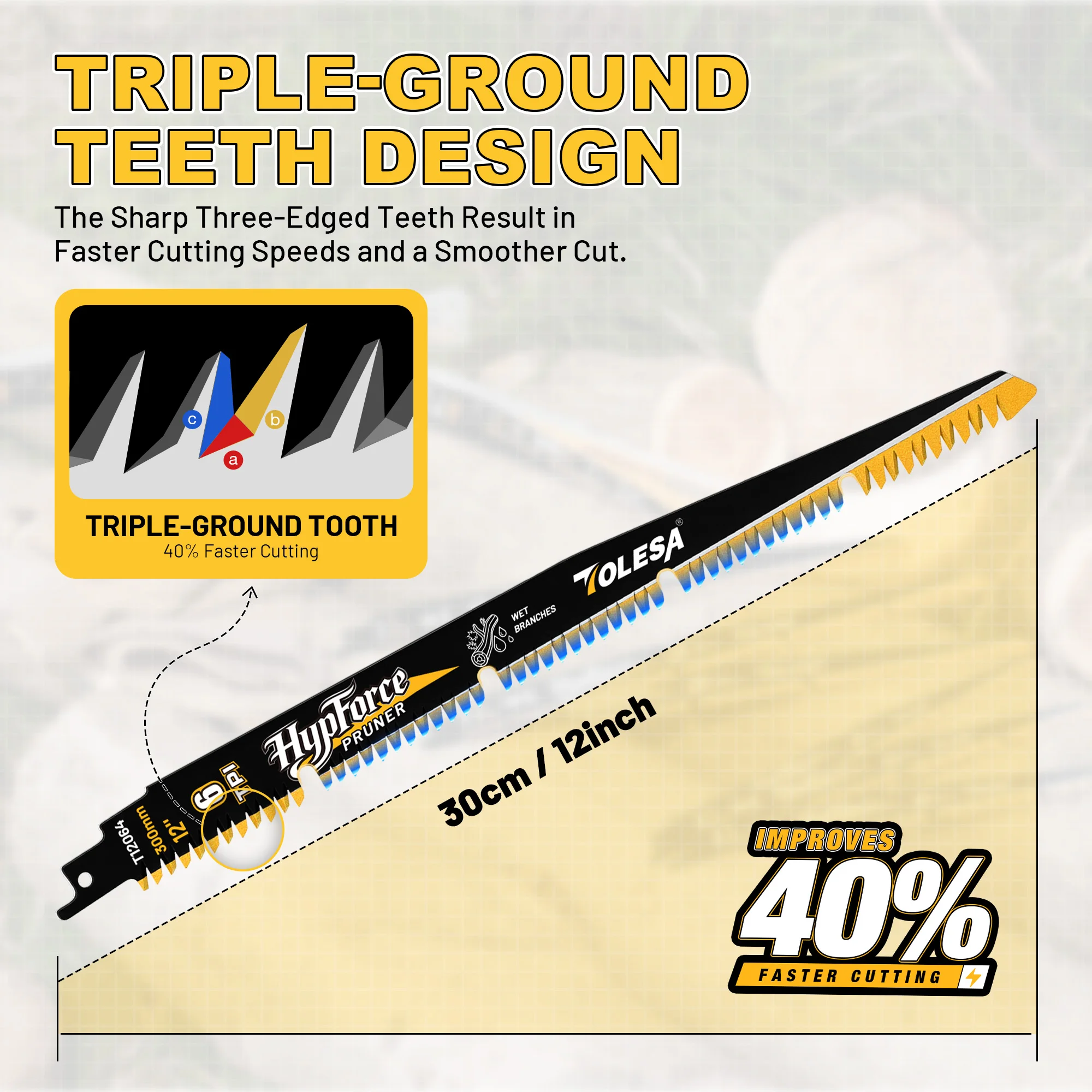 TOLESA Japanese Teeth Reciprocating Saw Blades 9inch / 12inch, Wood Pruning Saw Blades 6TPI for Wet Wood, Fast & Clean, 1PC