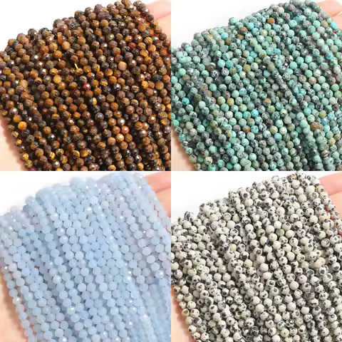 2 3 4mm Natural Faceted Dalmatian Aquamarine African Turquoise Gem Stone Beads Mineral Beads For Jewelry Making DIY Bracelets
