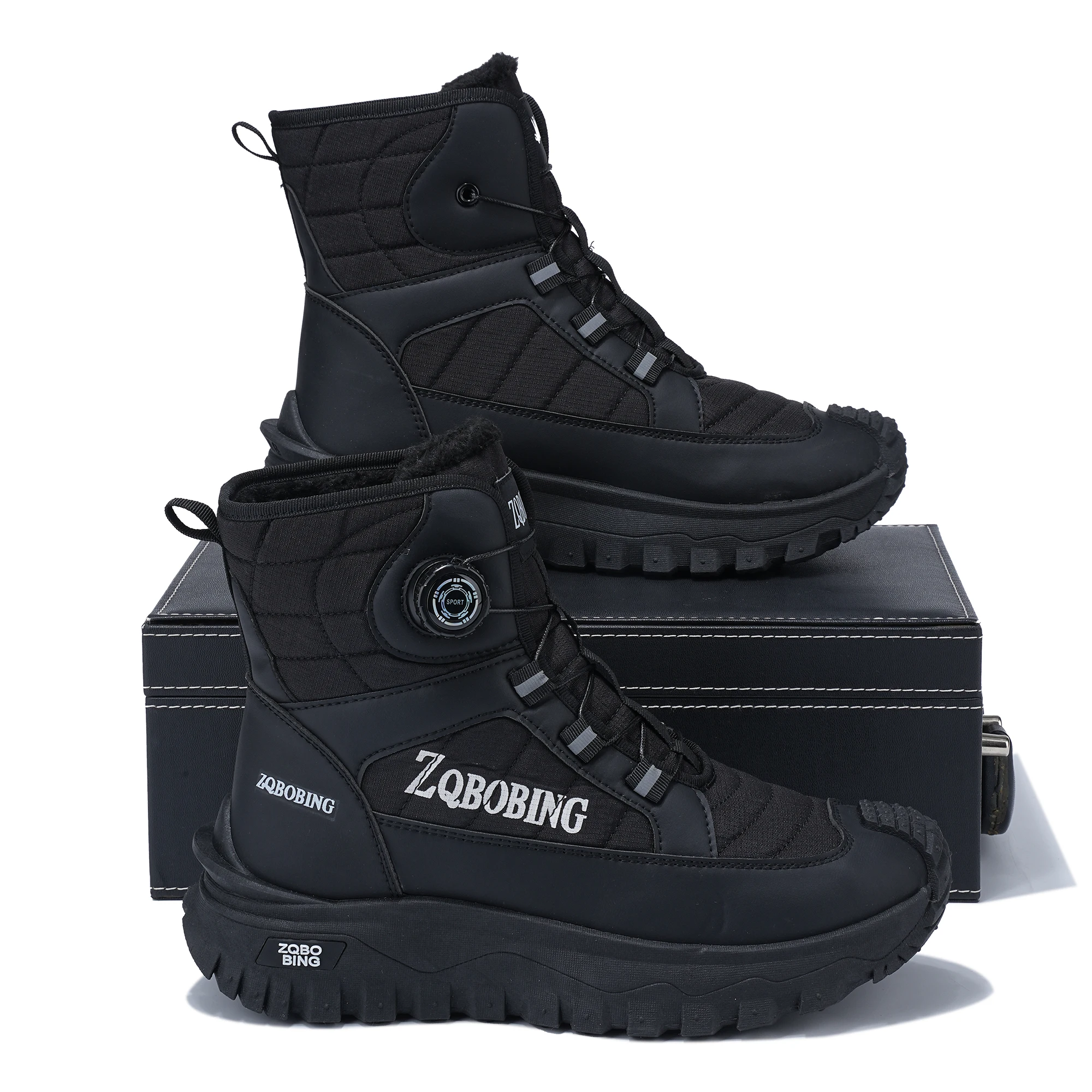 Winterfleece-gefütterte warme High-Top-Herrenstiefel, vielseitige Herrenstiefel im koreanischen Stil, verdickte leichte Baumwollschuhe, trendige Outdoor-Schneestiefel. – Detail 4