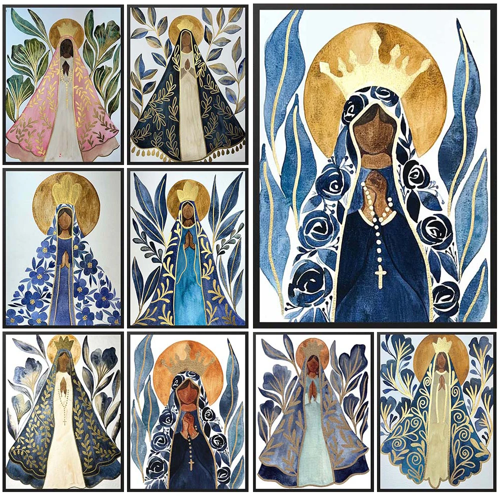 

Christianity Black Nun Gospel Virgin Mary Religion Poster Wall Pictures For Church Home Decor Wall Art Canvas Painting Unframed