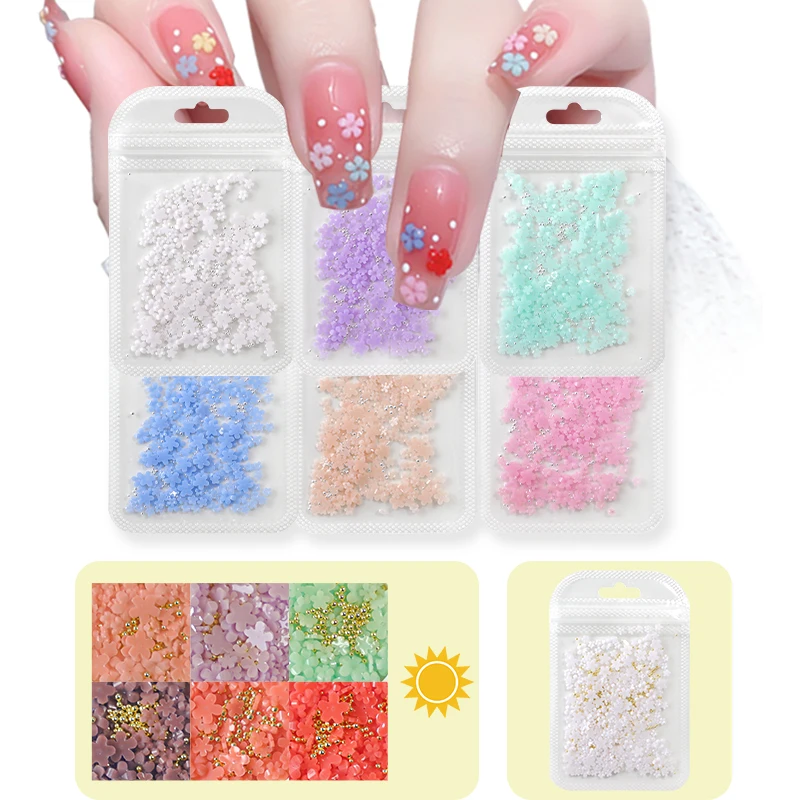 3g Acrylic Flower Nail Art UV Light Sensitive Color Change Macaroon Heart Petal Jewelry 3D Cute Charms Decoration Accessories