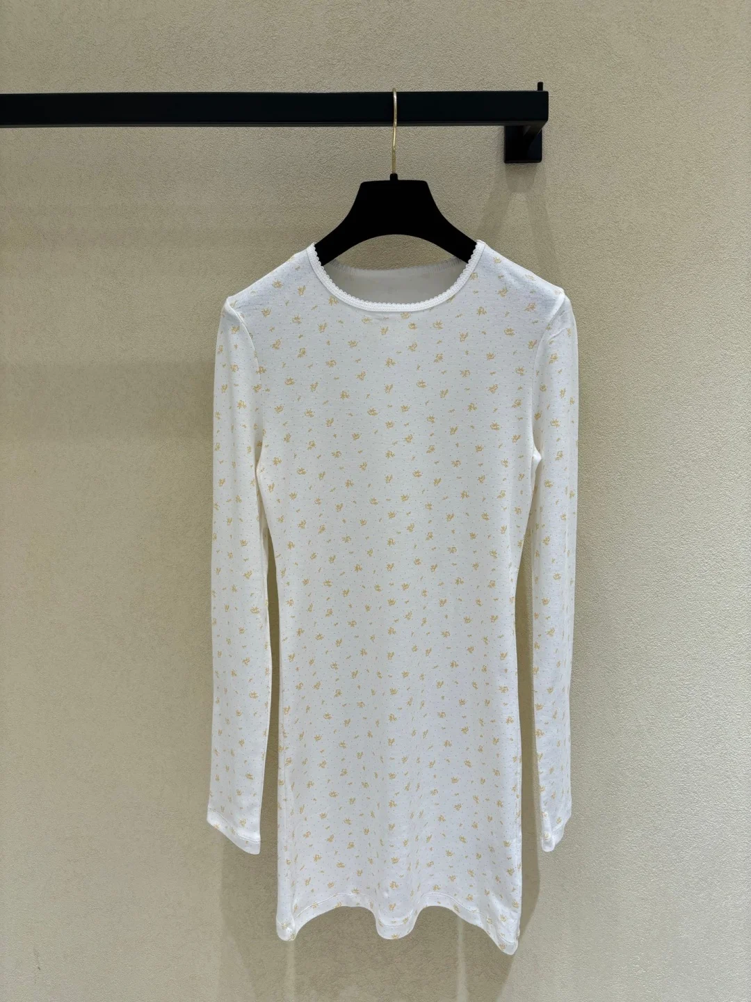 

2026 Floral Print Long Sleeve Mini Dress O-Neck Lace Trim Bodycon Dress Sweet Kawaii Knit Dresses Party Daily