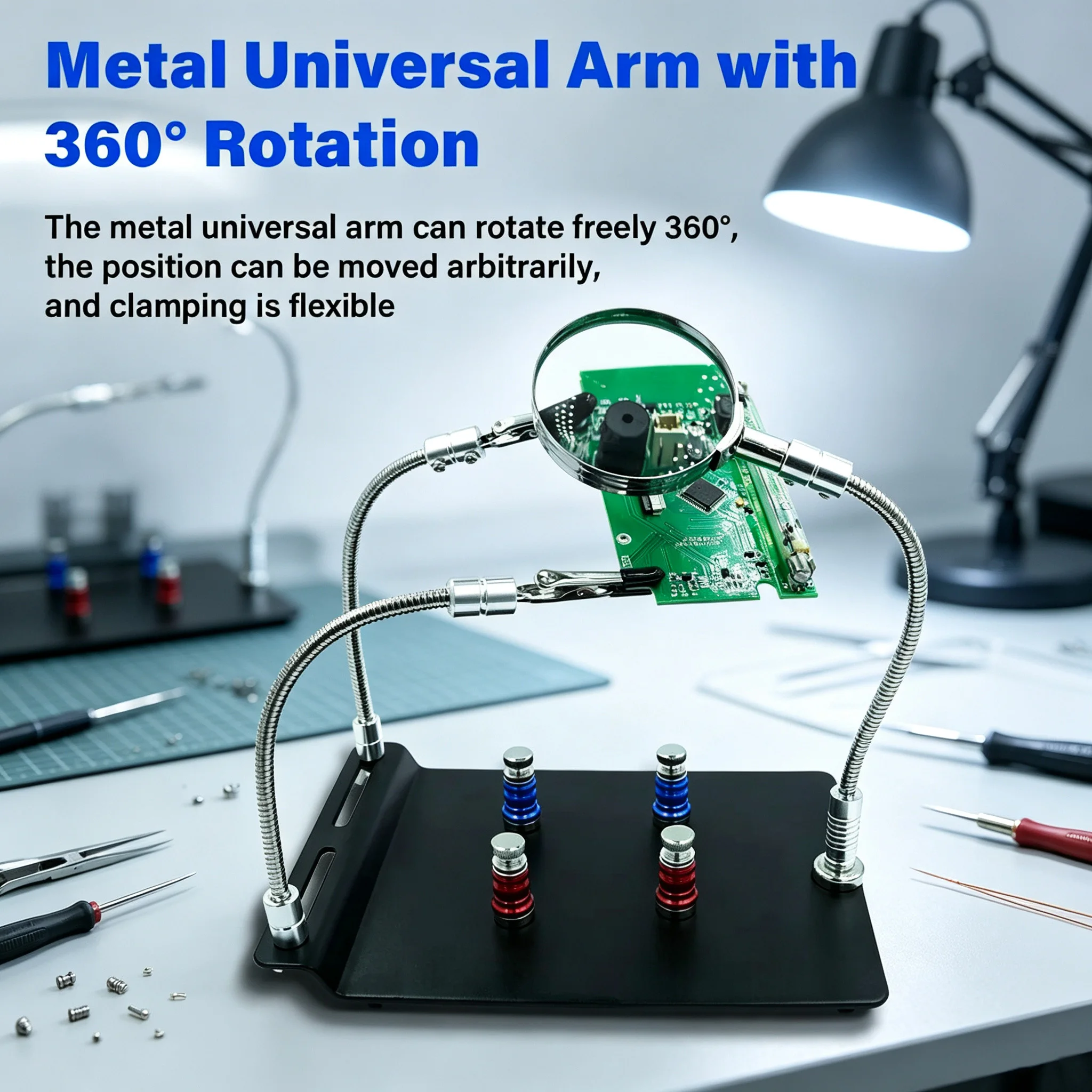 Helping Hands Welding Workshop Station Helping Desktop Magnifier Soldering Magnetic PCB Board Fixed Clip Flexible Metal Arms