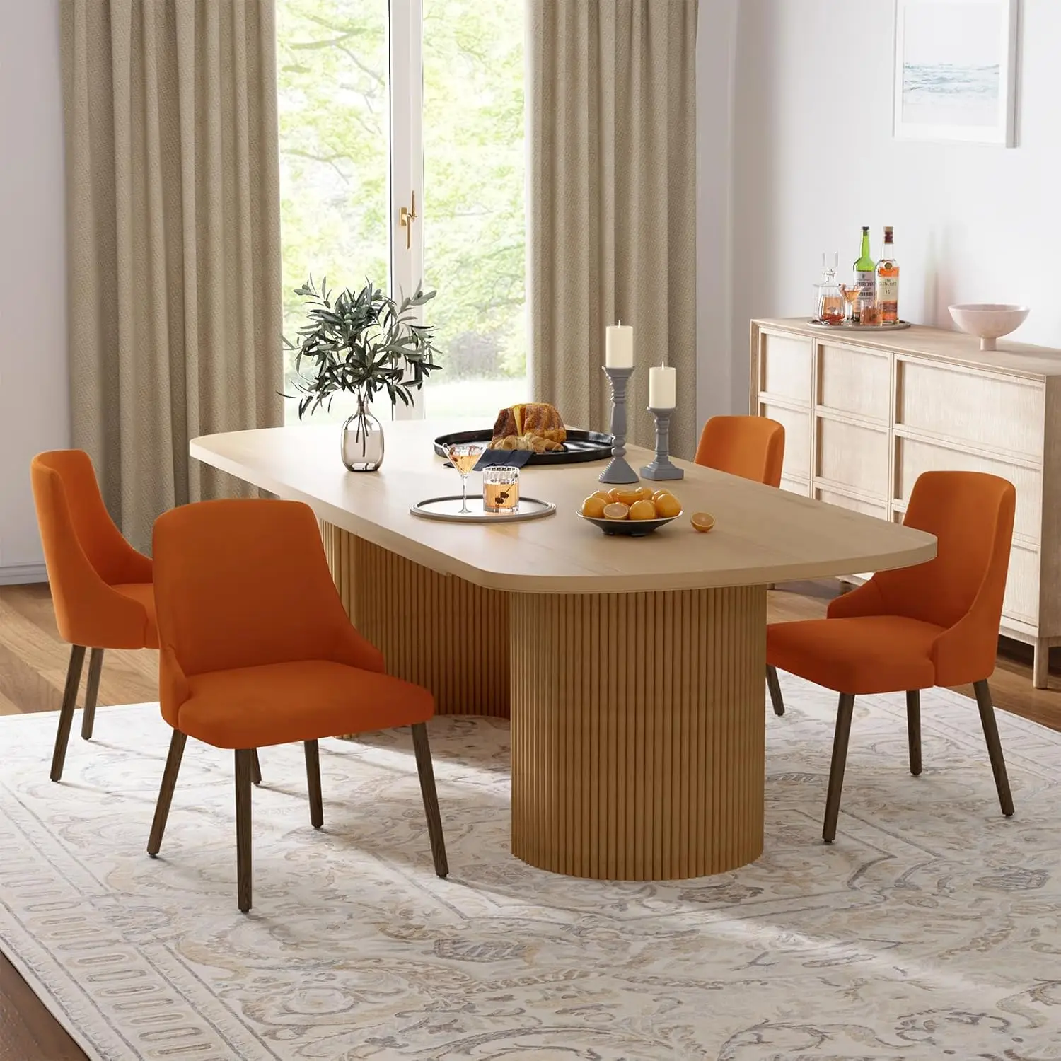 

Upholstered Dining Chairs Set of 4, Mid Century Modern Dining Room Chairs with Solid Wood Legs, Velvet Kitchen Table